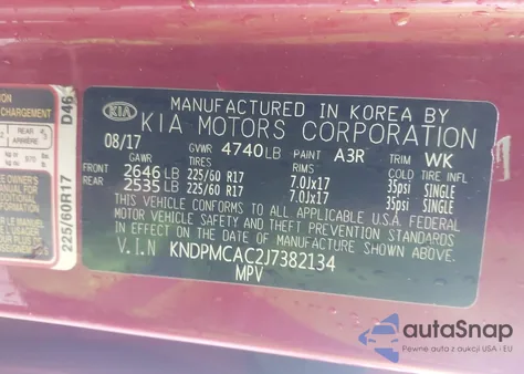 2018 Kia Sportage Lx z USA, uszkodzony, nr VIN KNDPMCAC2J7382134